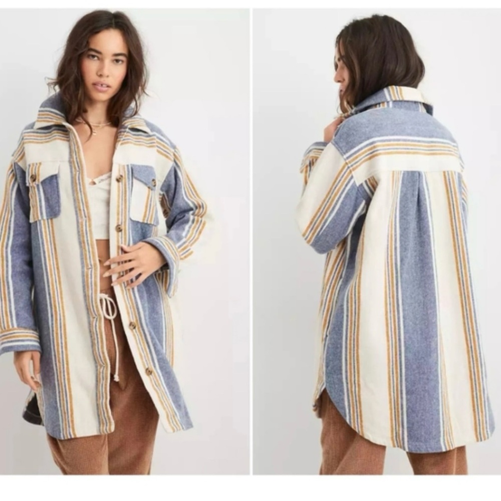 Aerie Striped Blue and White Women's Cozy Jacket